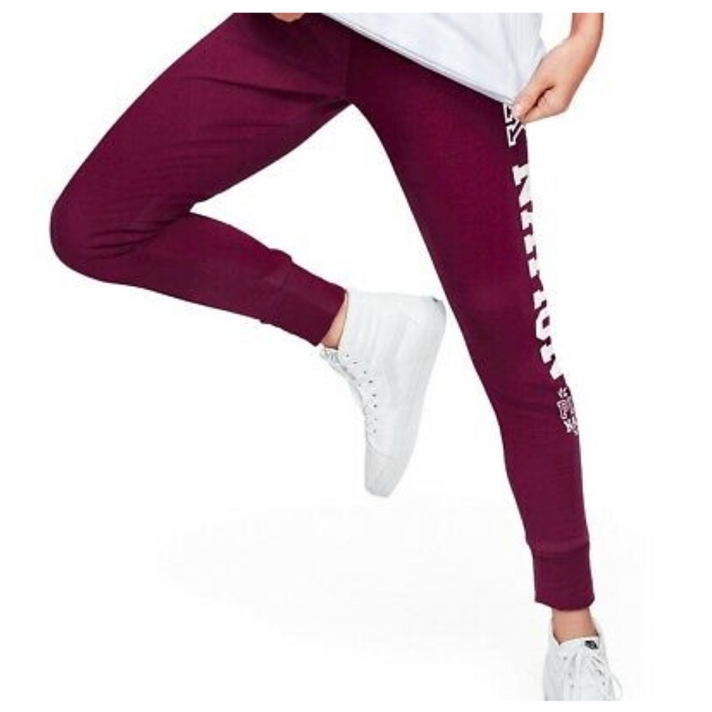 Victoria's Secret PINK NATION Logo Deep Ruby Gym Pants Joggers Sz S Y2K 2000’s